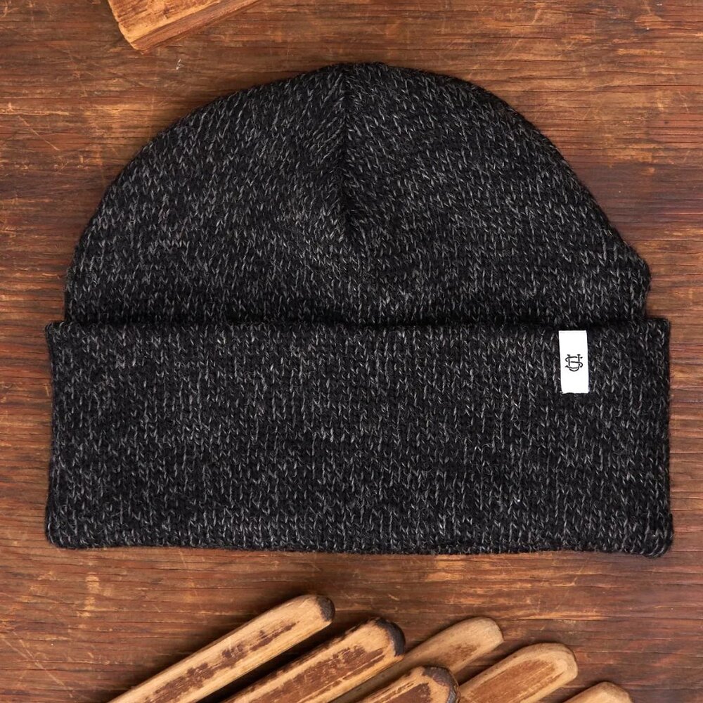 Black Melange Ragg Wool Beanie